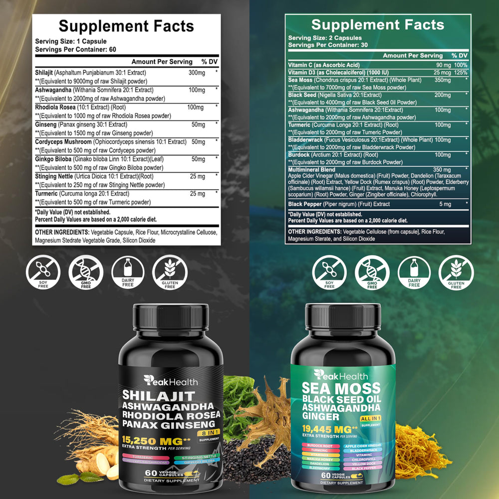 Peakhealth Shilajit capsules close-up for convenient daily use.