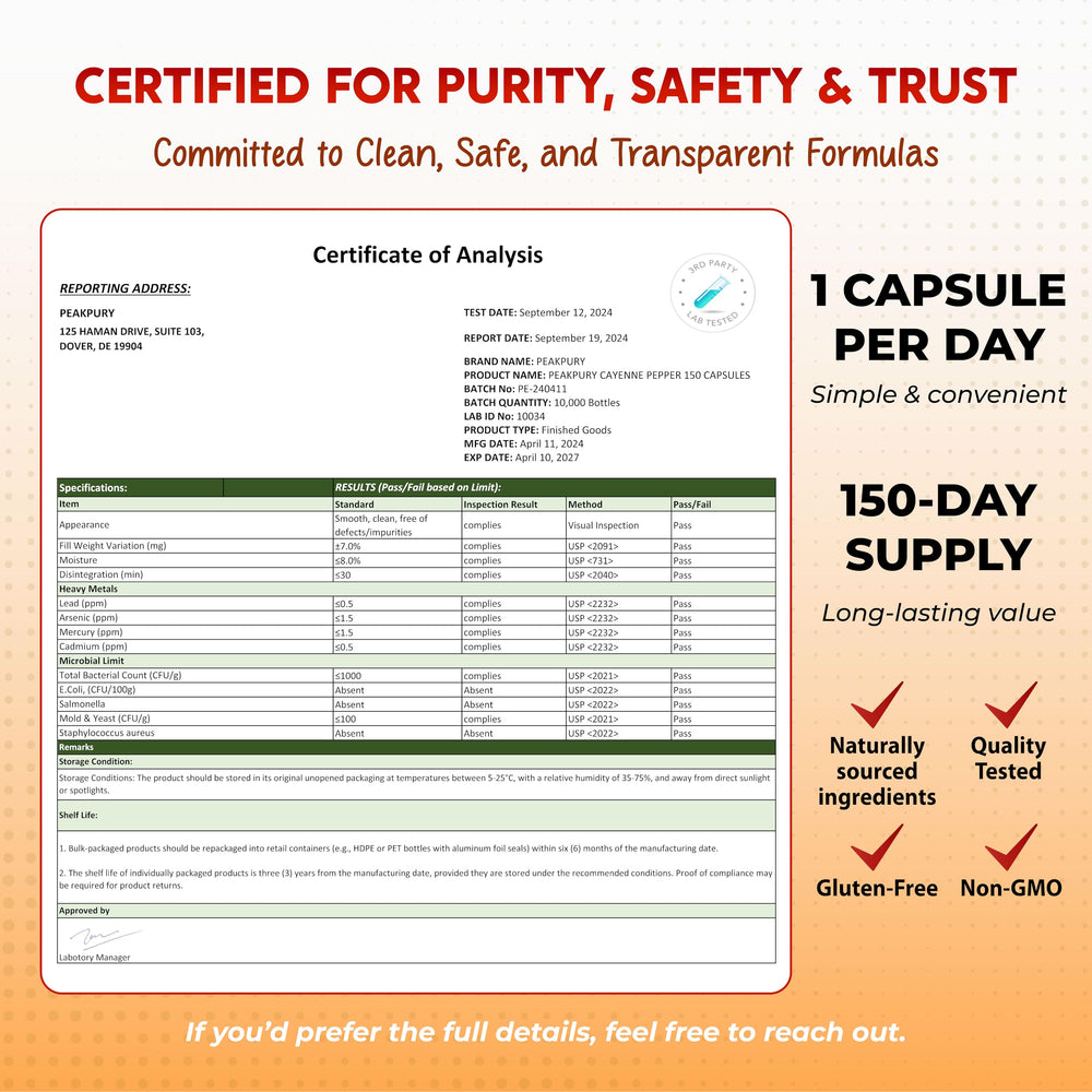 PeakPury vegan gluten-free seal signals allergen-free formulation