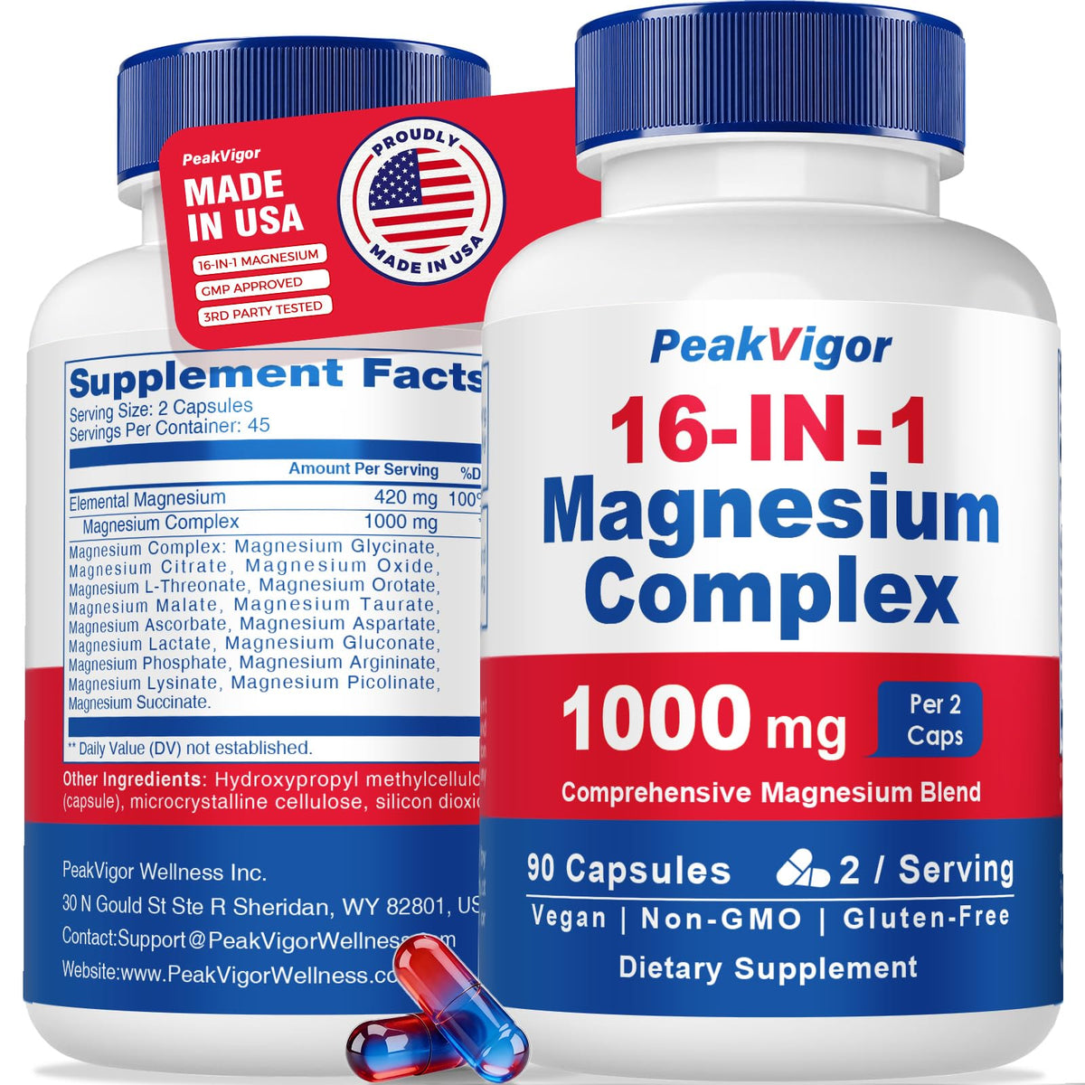 PeakVigor 16in1 Magnesium bottle front for daily wellness support