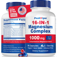 PeakVigor 16in1 Magnesium bottle front for daily wellness support
