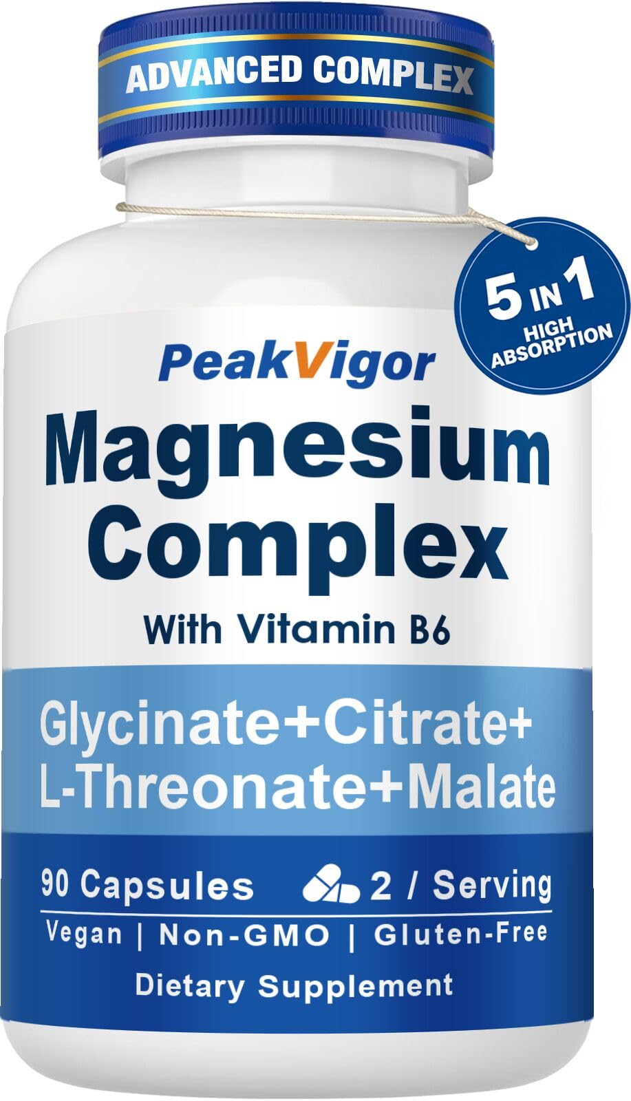 PeakVigor 5-in-1 magnesium complex bottle front for daily wellness support