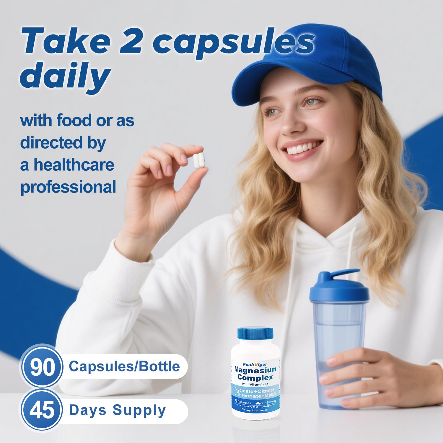 PeakVigor magnesium glycinate component highlighted for GI-friendly balance
