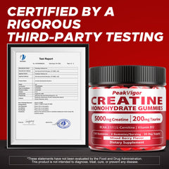 PeakVigor Organics Creatine Gummies berry flavor for tasty daily performance support.