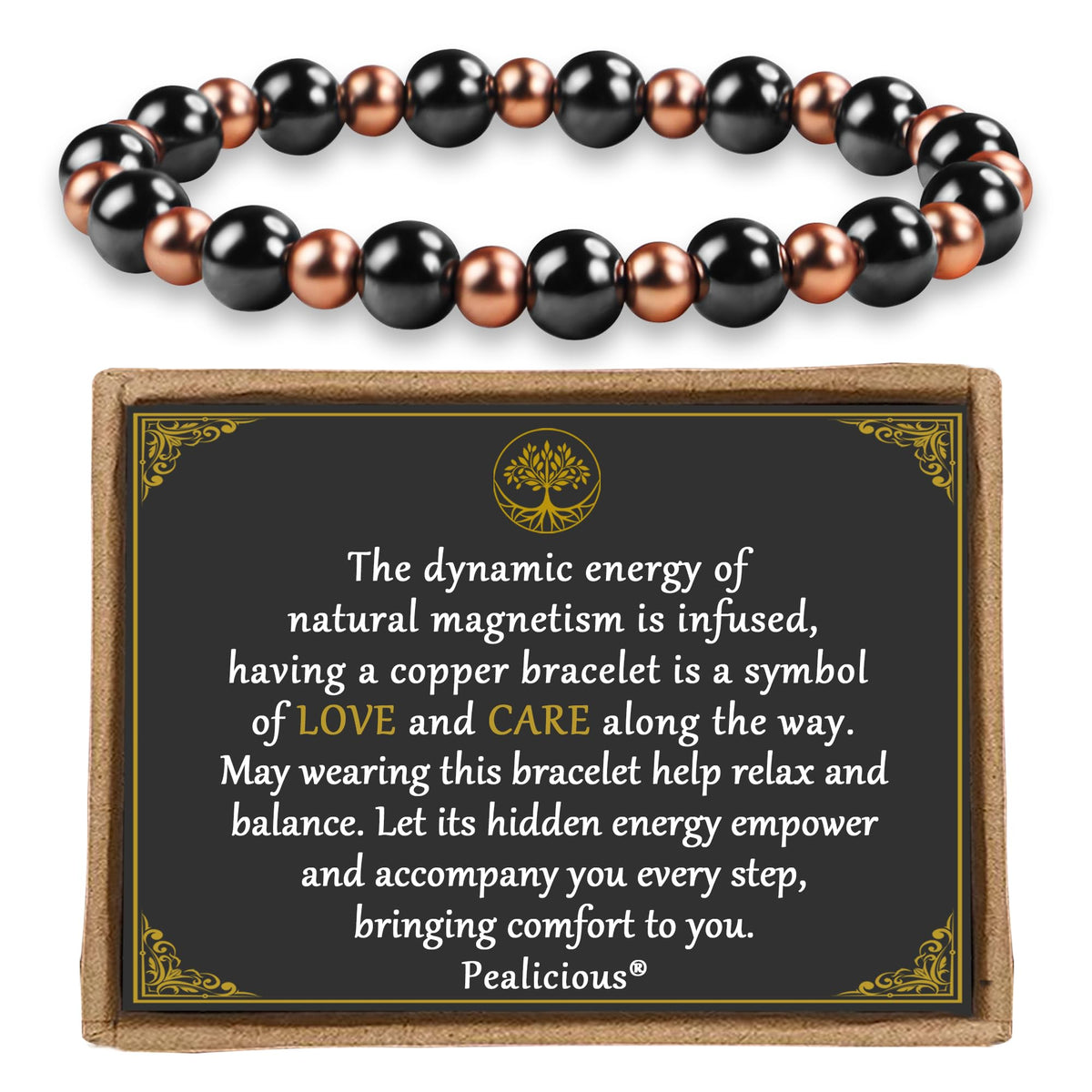Brazalete PEALICIOUS de cobre con imanes, detalle de cuentas para uso diario