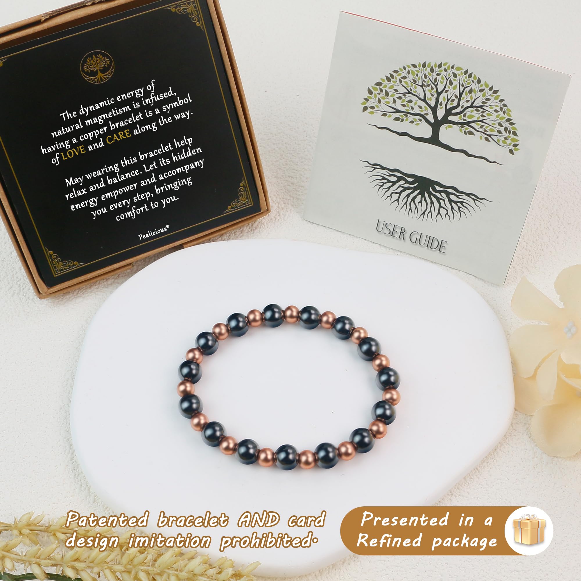 Brazalete de cobre ajustable PEALICIOUS, talla 6.5 a 8.5 pulgadas