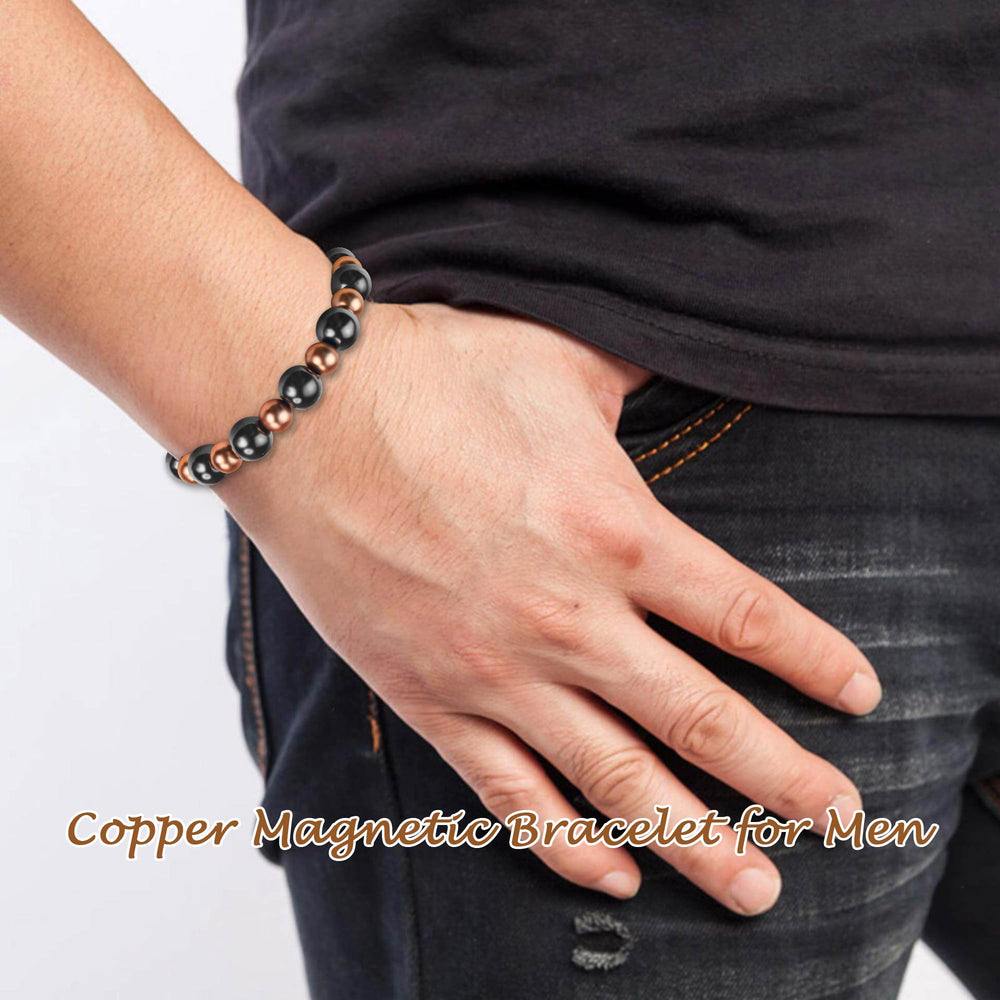 Pulsera de cobre con 12 cuentas PEALICIOUS, estilo masculino para cualquier ocasión.