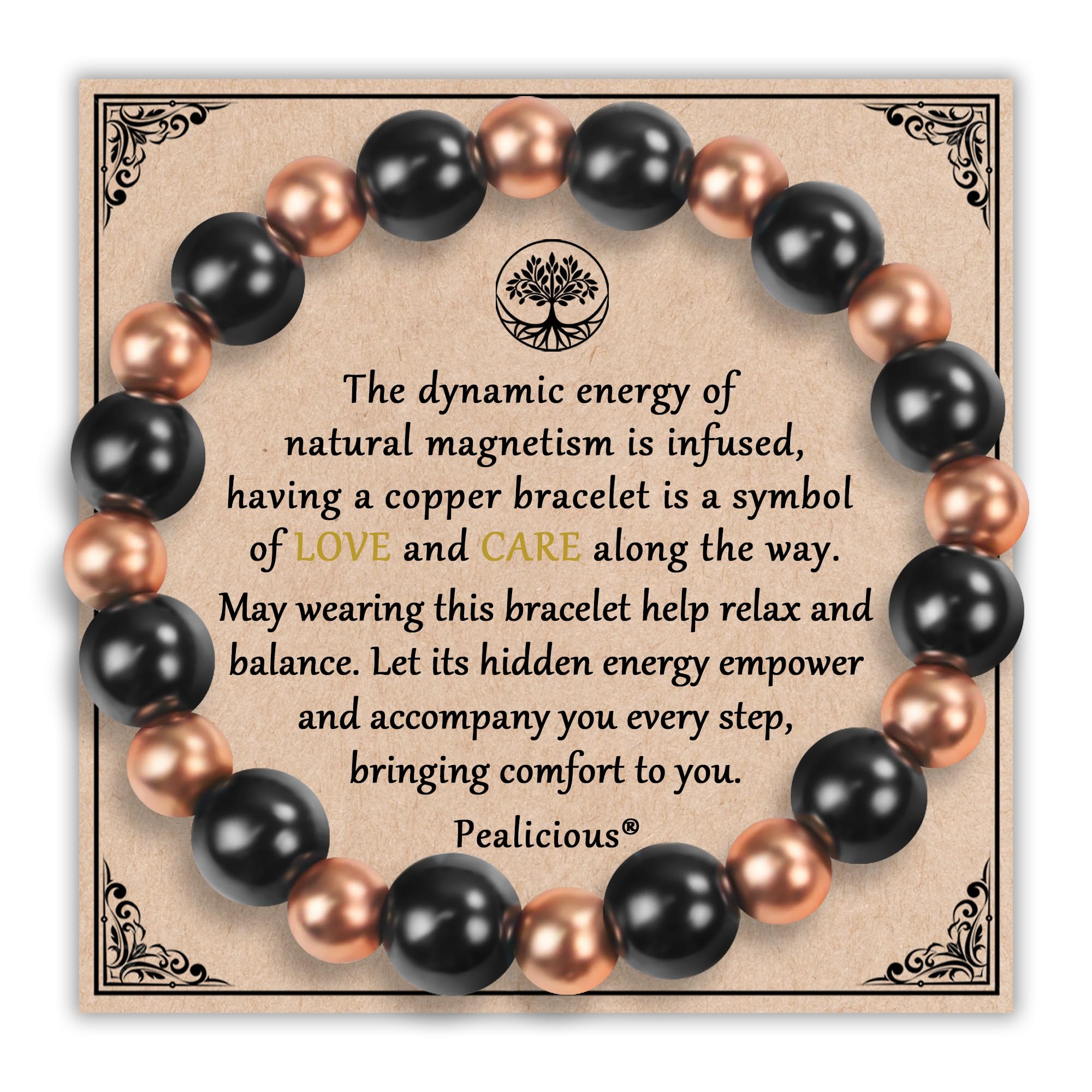 Pulsera magnética de cobre PEALICIOUS para hombre, ajuste cómodo para uso diario.