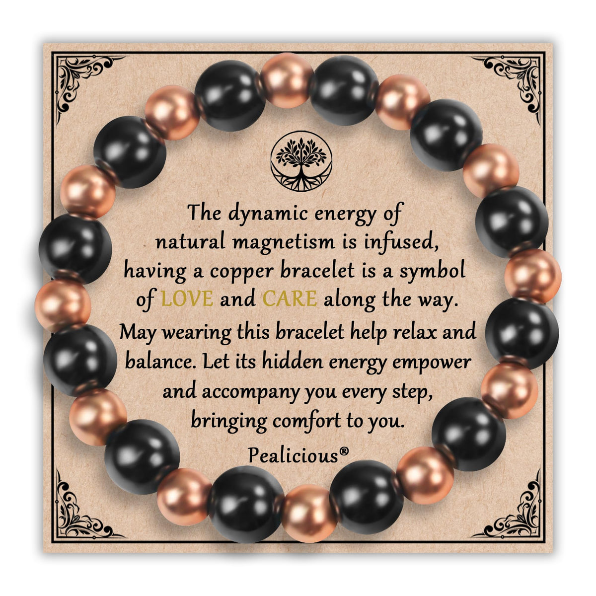 Pulsera magnética de cobre PEALICIOUS para hombre, ajuste cómodo para uso diario.