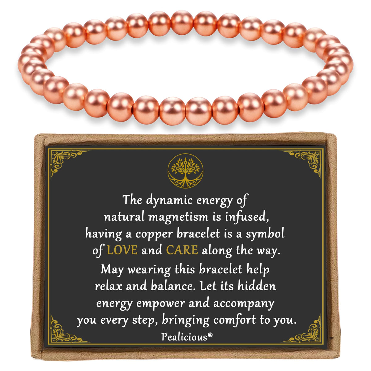 PEALICIOUS copper bracelet close-up highlighting real 6mm beads for everyday style