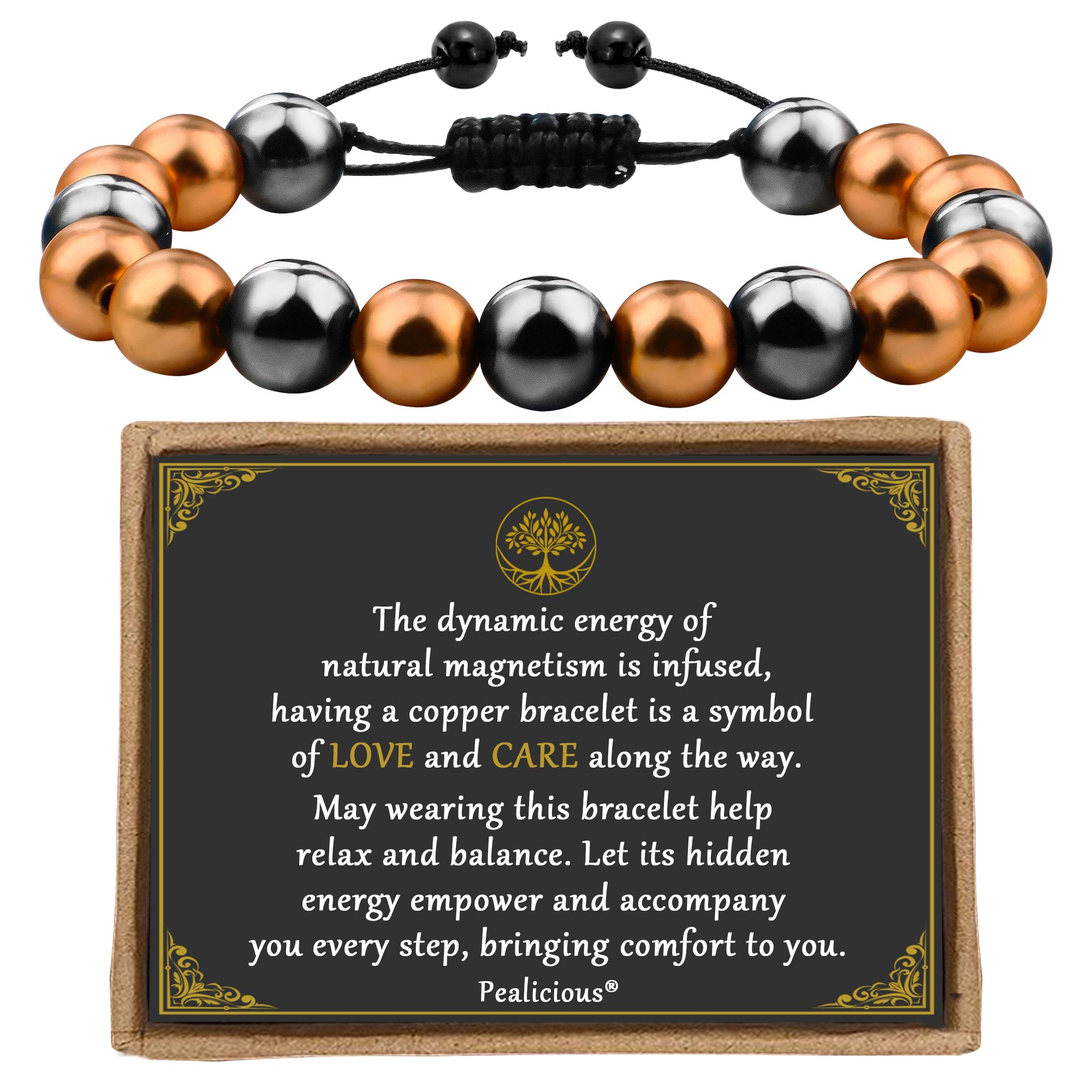 PEALICIOUS copper magnetic bracelet in kraft packaging with card for gifting