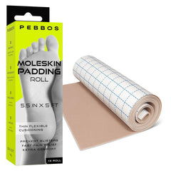 Pebbos Moleskin Roll applied to the heel area for blister prevention.