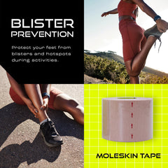 Pebbos Moleskin Tape foot padding demonstrates thin, comfortable protection for ongoing activity.