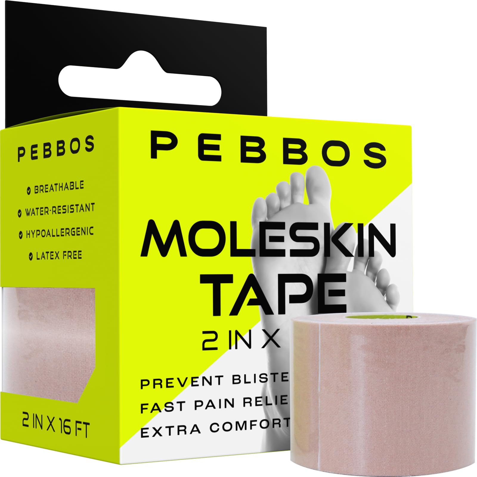 Pebbos Moleskin Tape roll provides padding to help prevent blisters during activities.