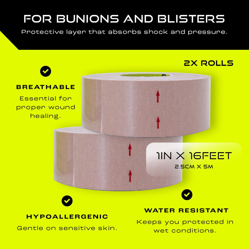 Water-resistant adhesive on Pebbos Moleskin Tape stays secure during workouts.