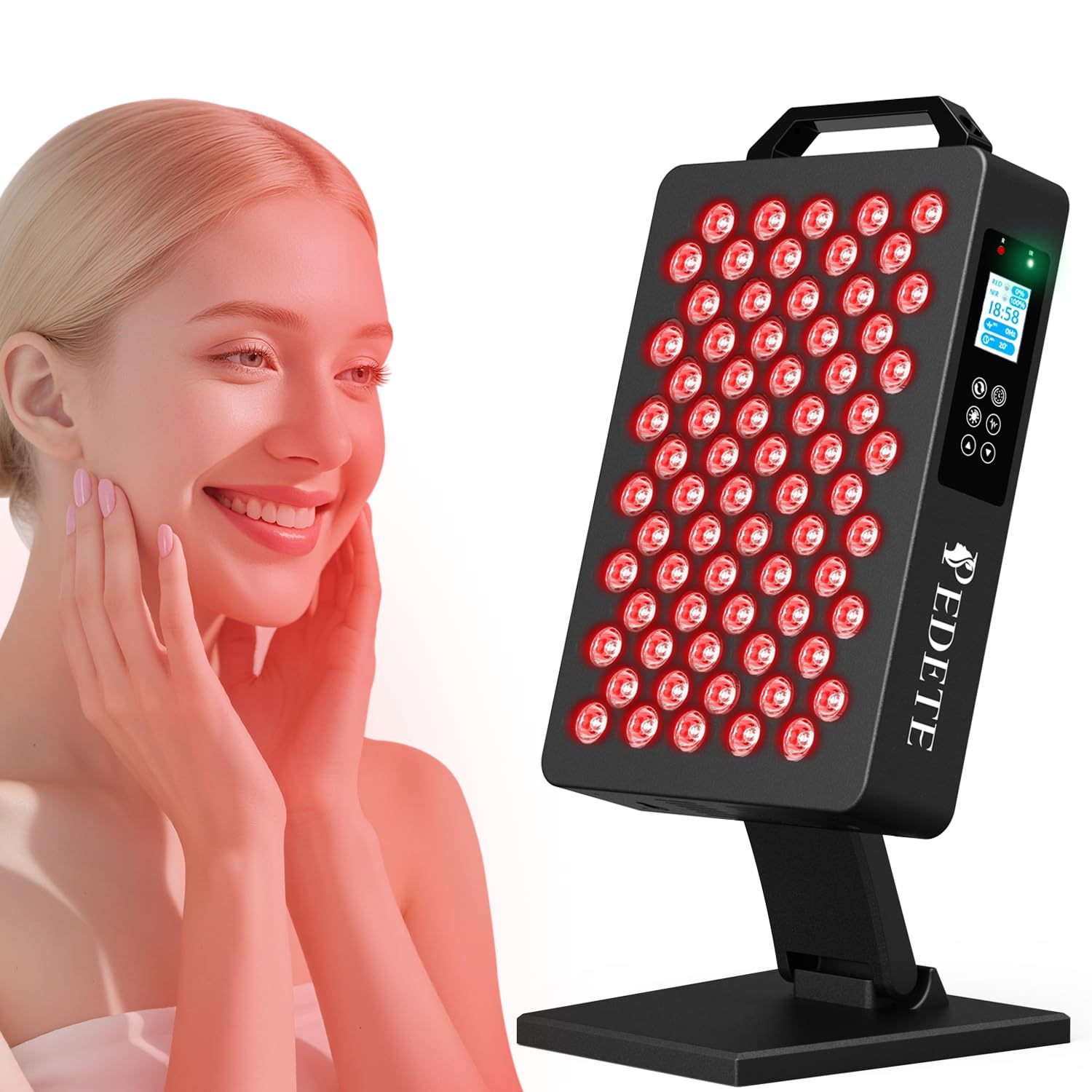 Pedete M70 red light panel front view for at-home skin care and relaxation.