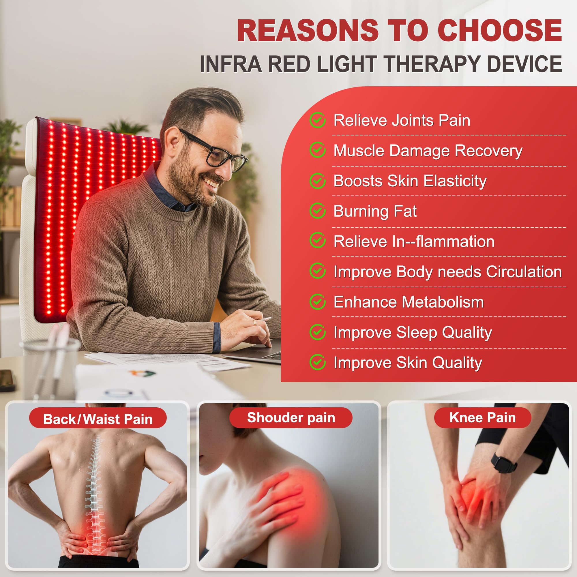 Pedete red light therapy mat shoulder zone for soothing tension relief