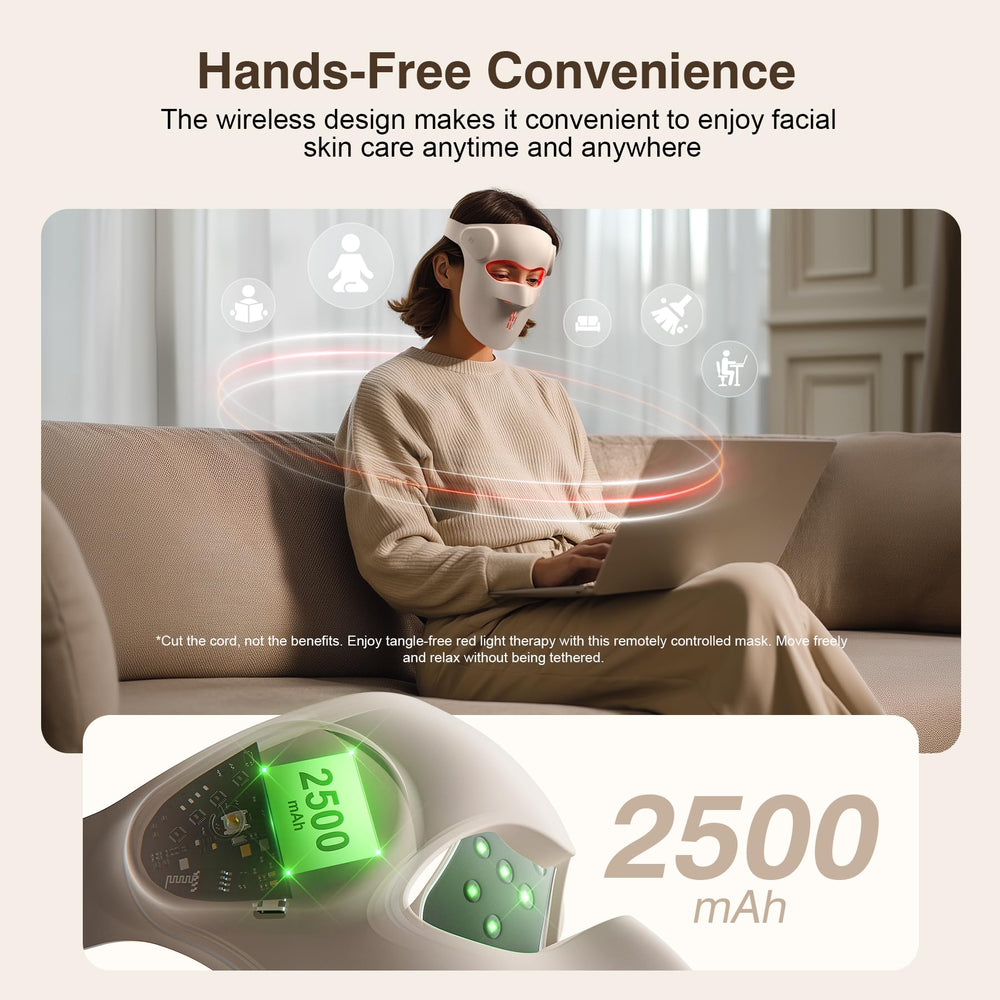 Pedete wireless face mask used during light therapy session at home.