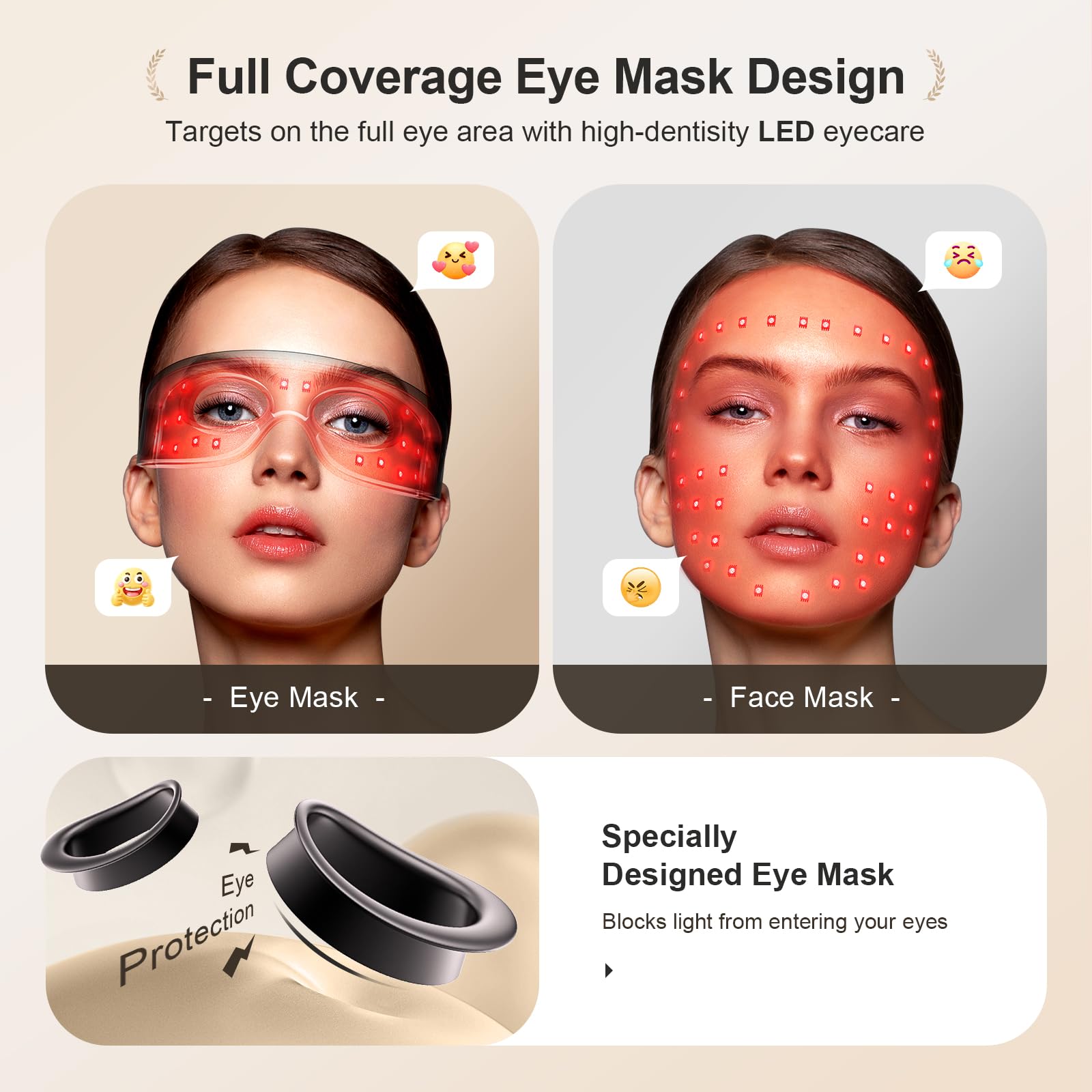 Yellow light mode helps improve skin elasticity and radiance around eyes