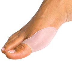 Pedifix Visco-Gel Bunion Guard on left foot, cushion and protect bunion from pressure
