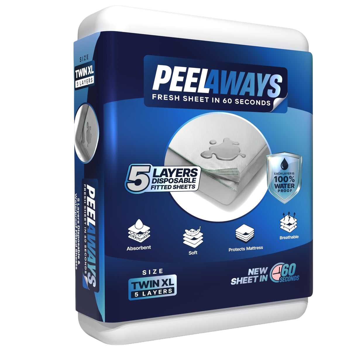 PeelAways waterproof twin XL five-layer bed sheets protect mattresses overnight