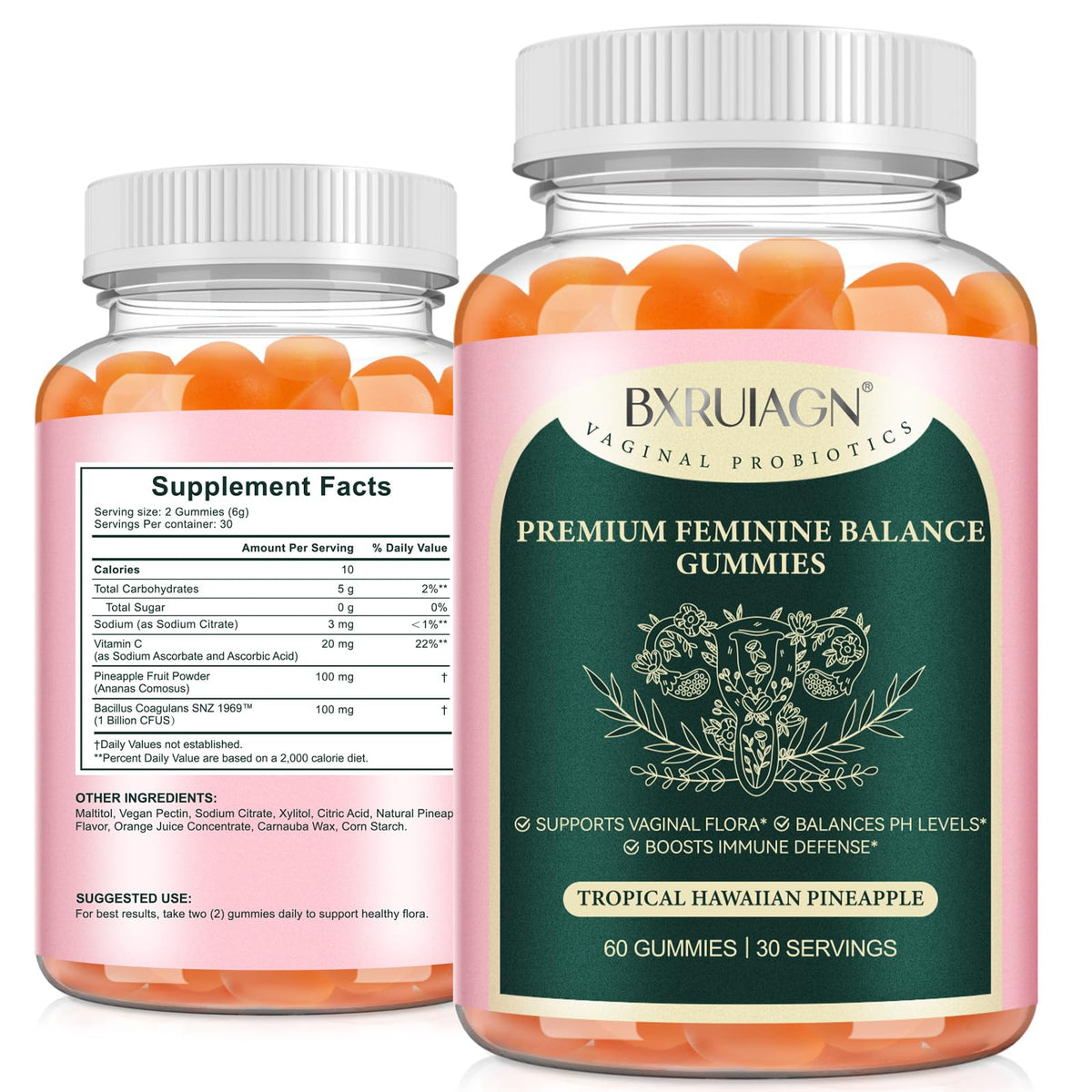 PEFAMNE premium feminine balance gummies pineapple bottle for daily support and easy use.