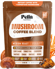 Pella Nutrition mushroom coffee bag and brew with rich aroma for a smoother morning