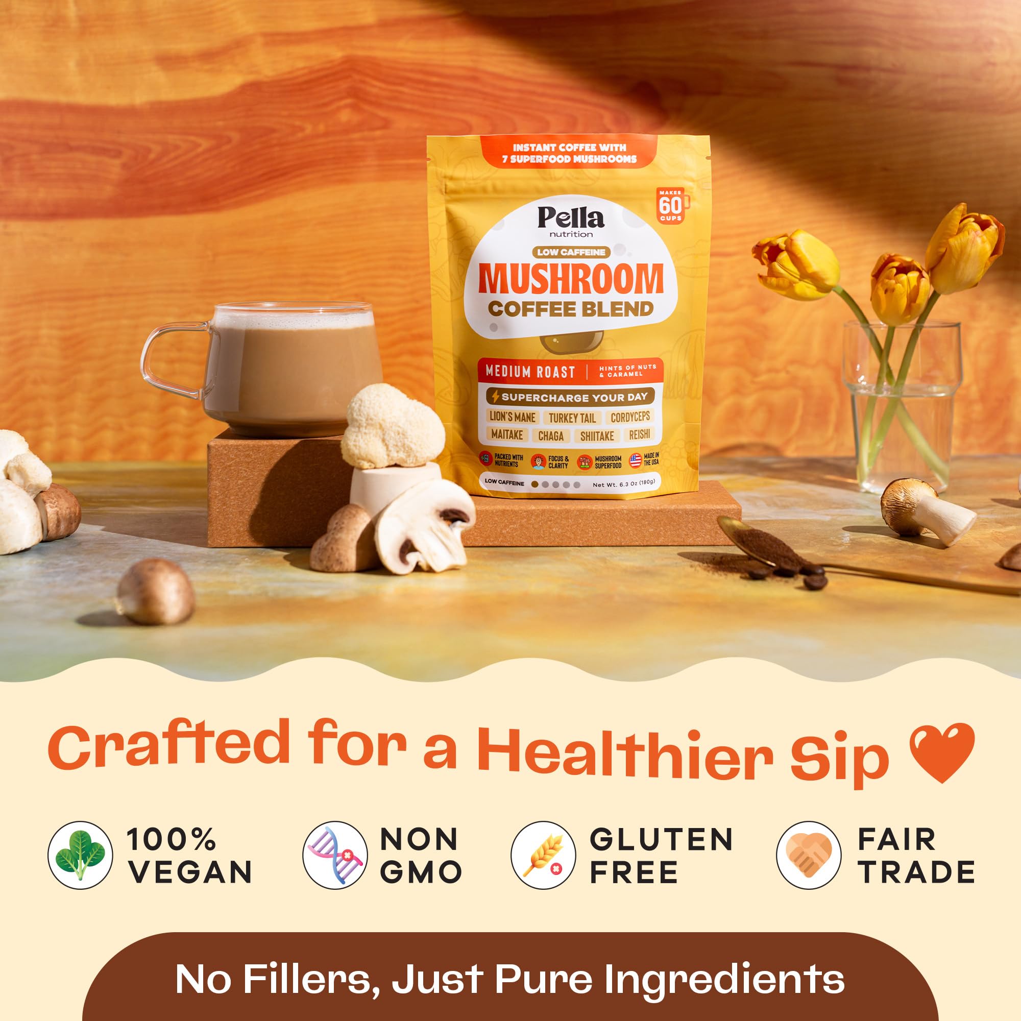 Reishi component in Pella Nutrition mushroom coffee for balanced afternoon energy