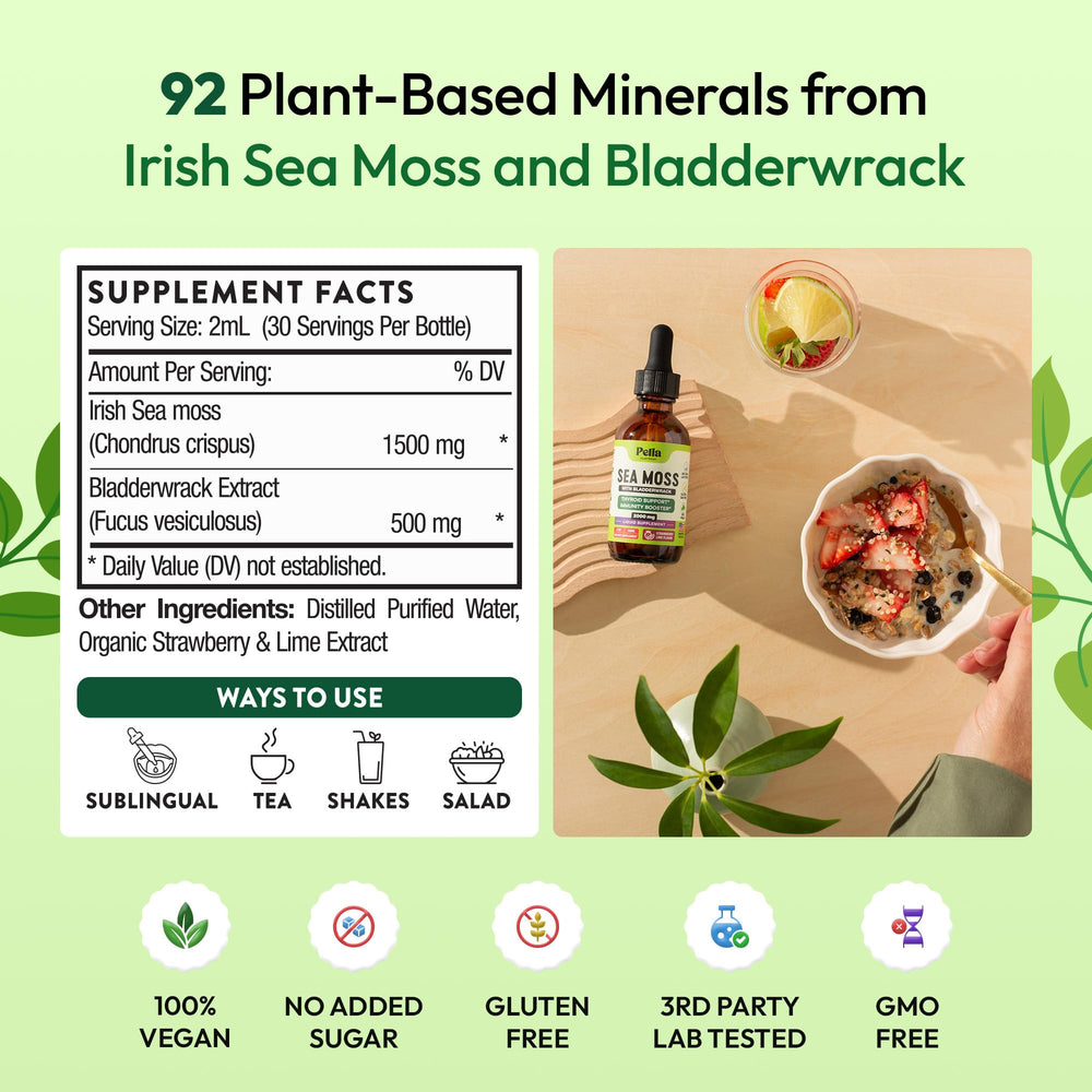 Pella Nutrition Sea Moss Drops strawberry-lime image conveys refreshing taste.
