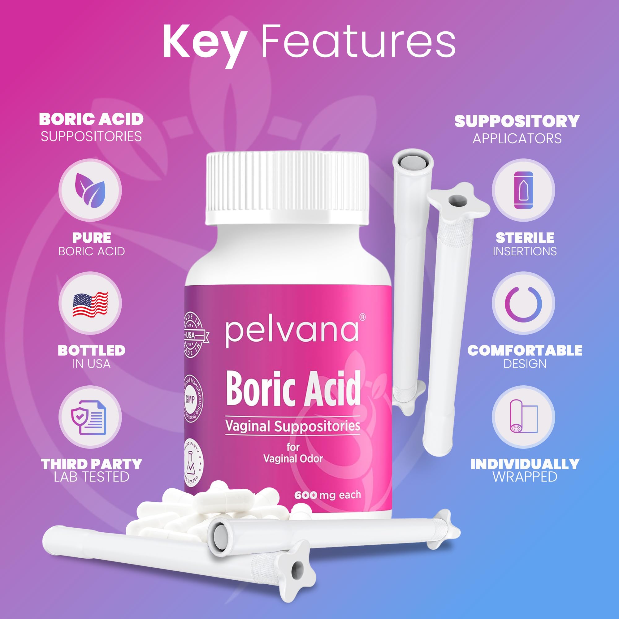 Pelvana boric acid suppositories applicators inside view: precise, comfortable insertion.