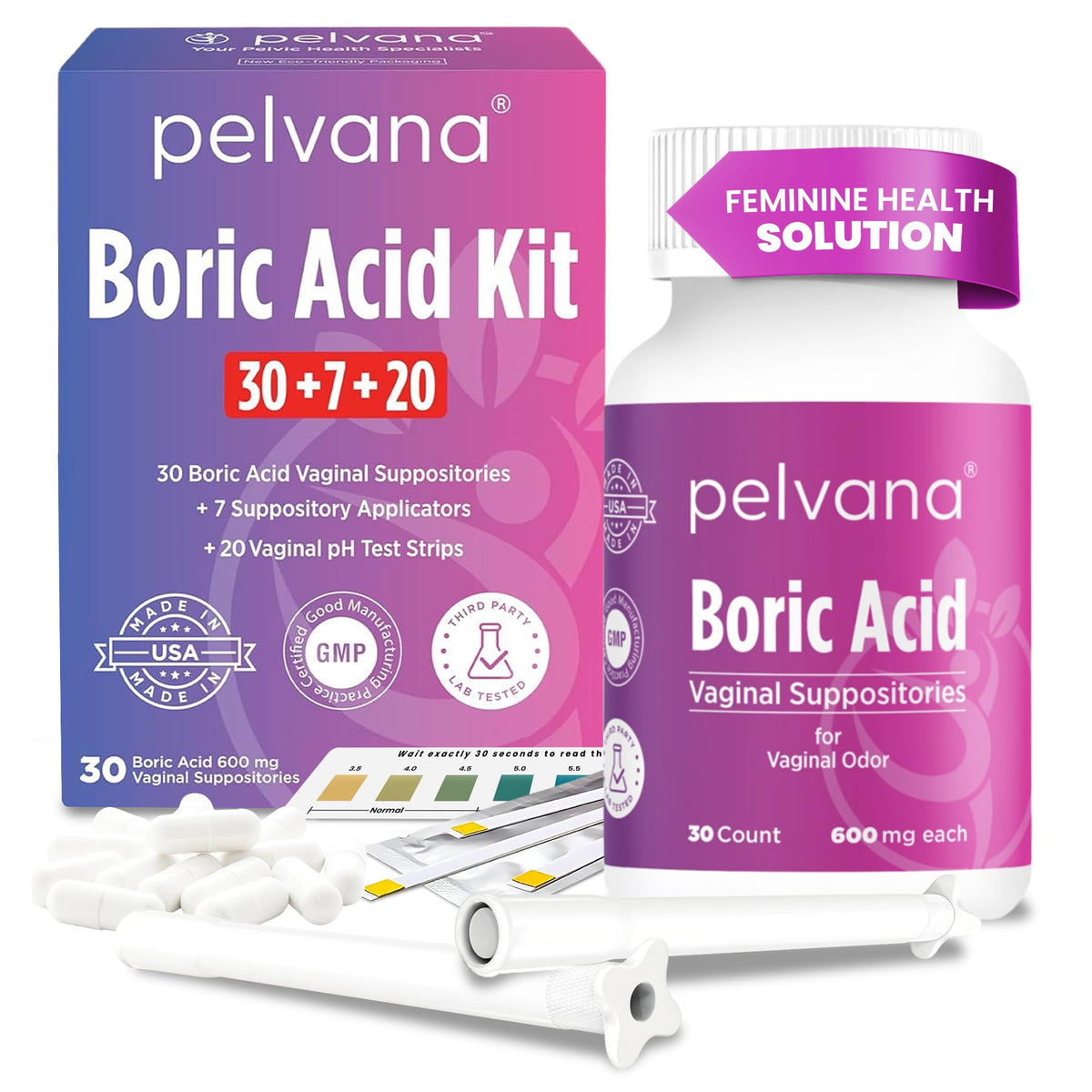 Pelvana kit packaging displaying full 57-piece kit for intimate care