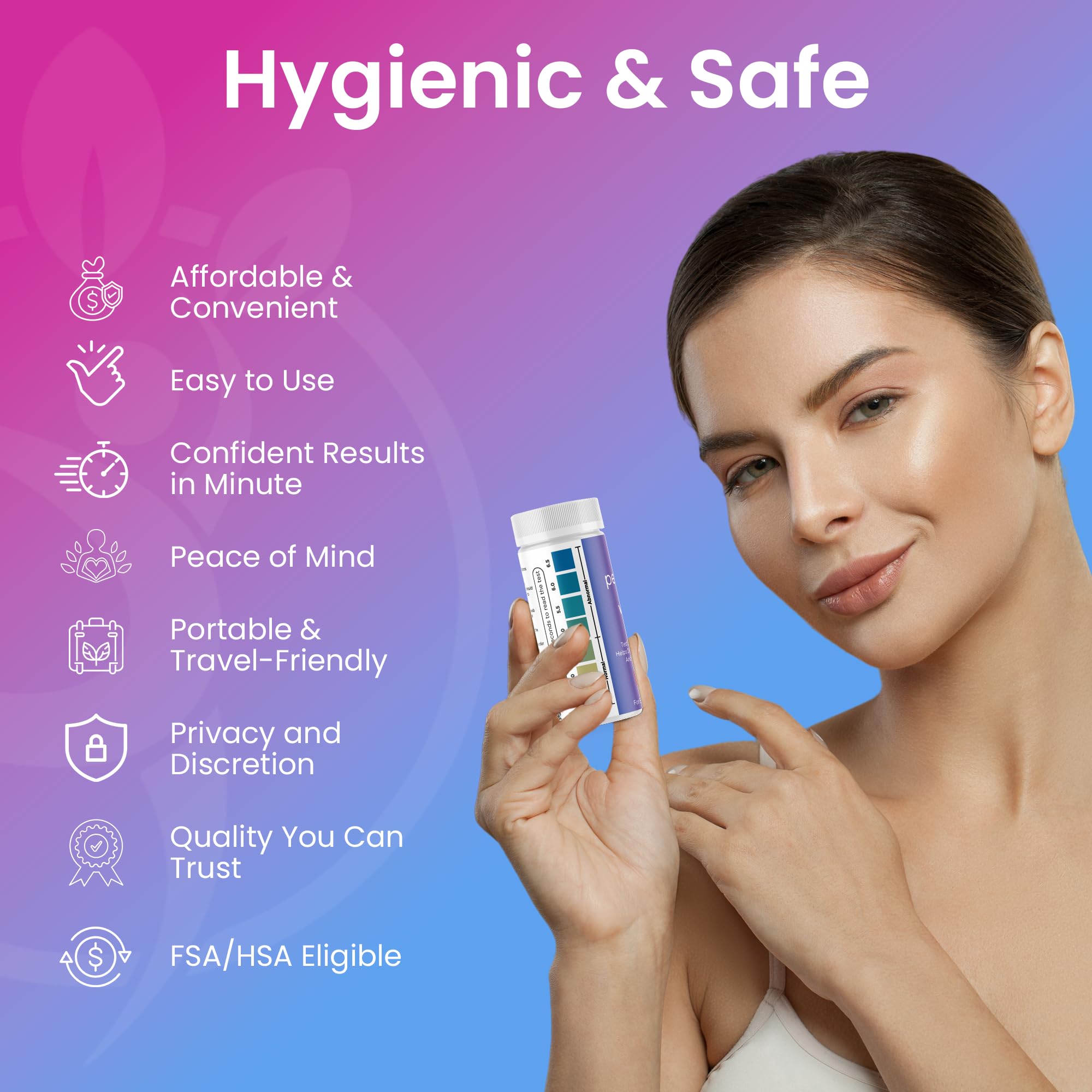 Pelvana vaginal pH test strip packaging for compact at-home testing.