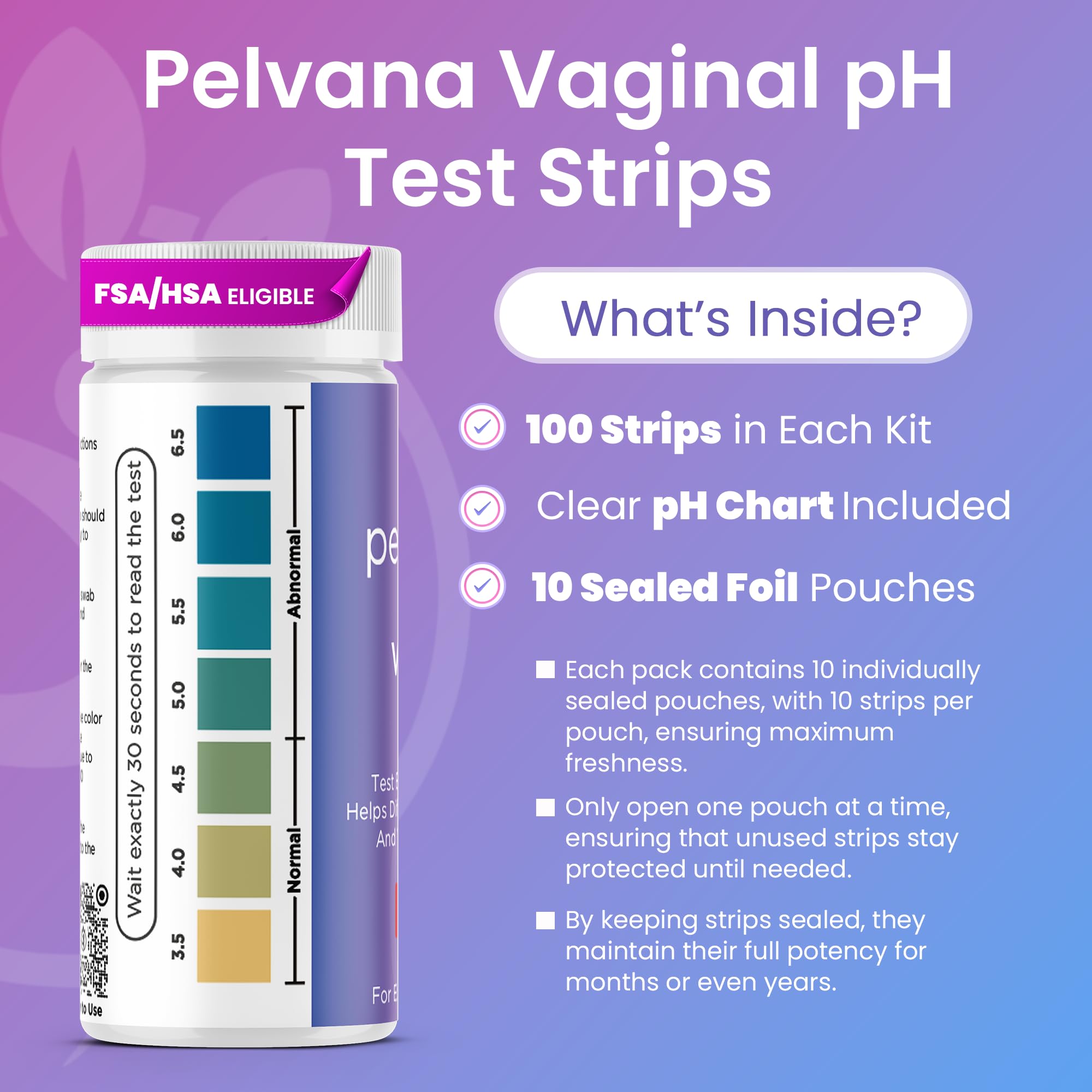 Pelvana vaginal pH test strip ready-to-test showing fresh yellow pad.