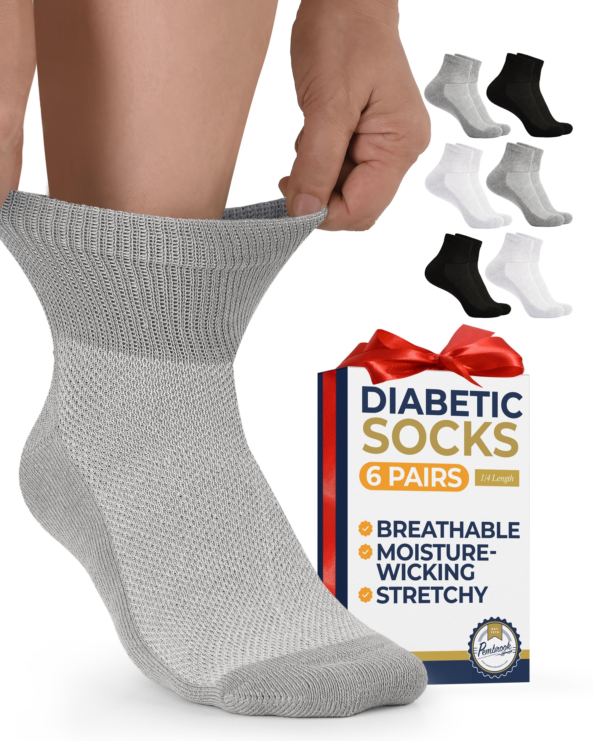 Pembrook ankle diabetic socks black pair for all-day comfort and support.