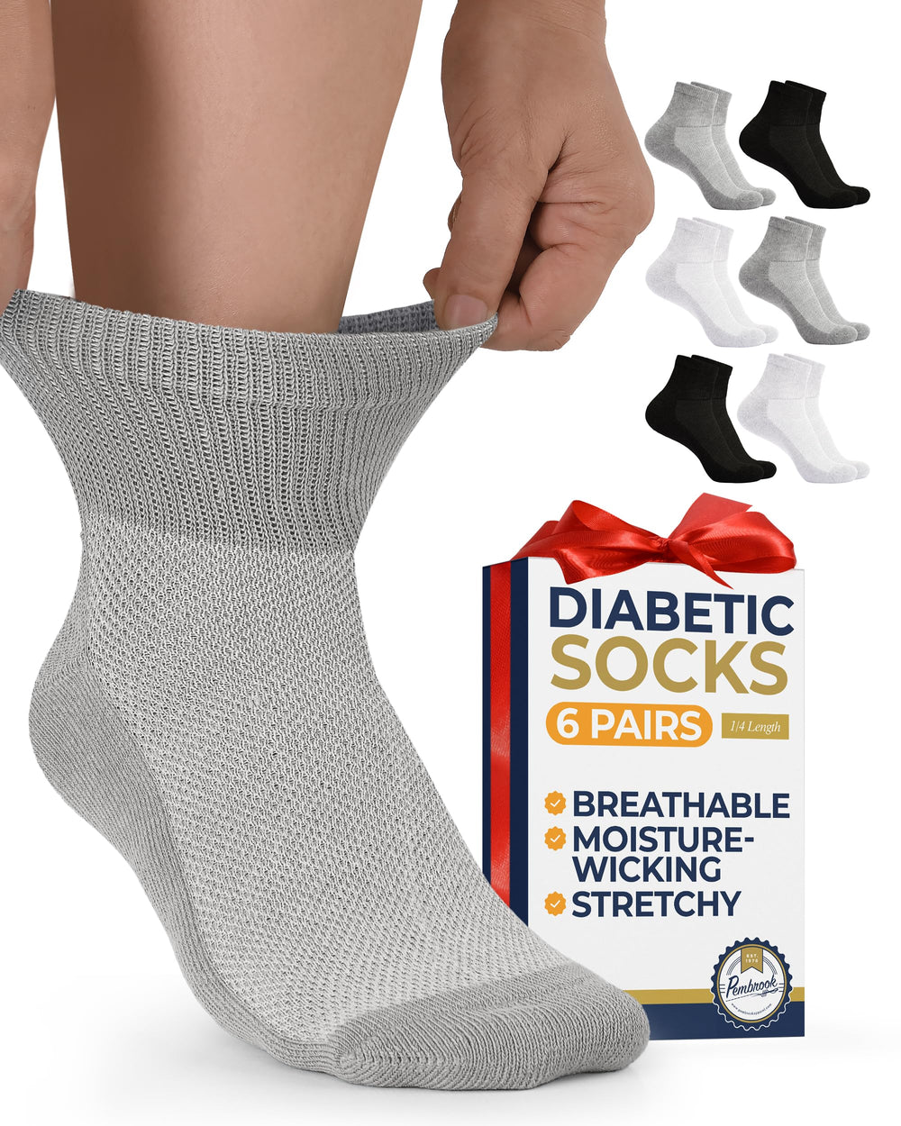 Pembrook ankle diabetic socks black pair for all-day comfort and support.