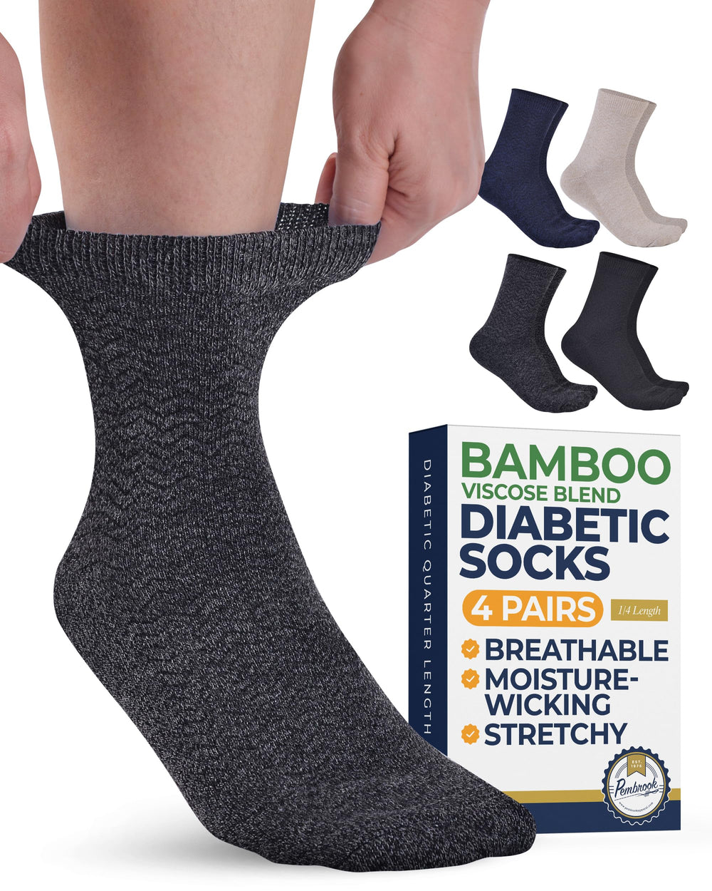 Pembrook Ankle Diabetic Socks black zigzag front view showing comfortable stretch for daily wear