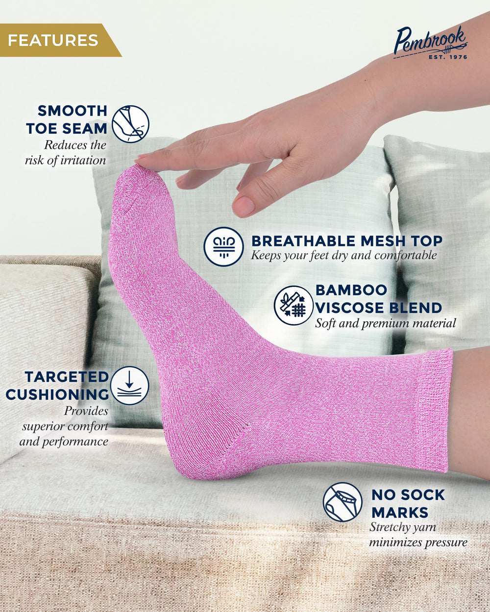 Pembrook ankle diabetic socks blue pack designed for everyday ease and dryness.