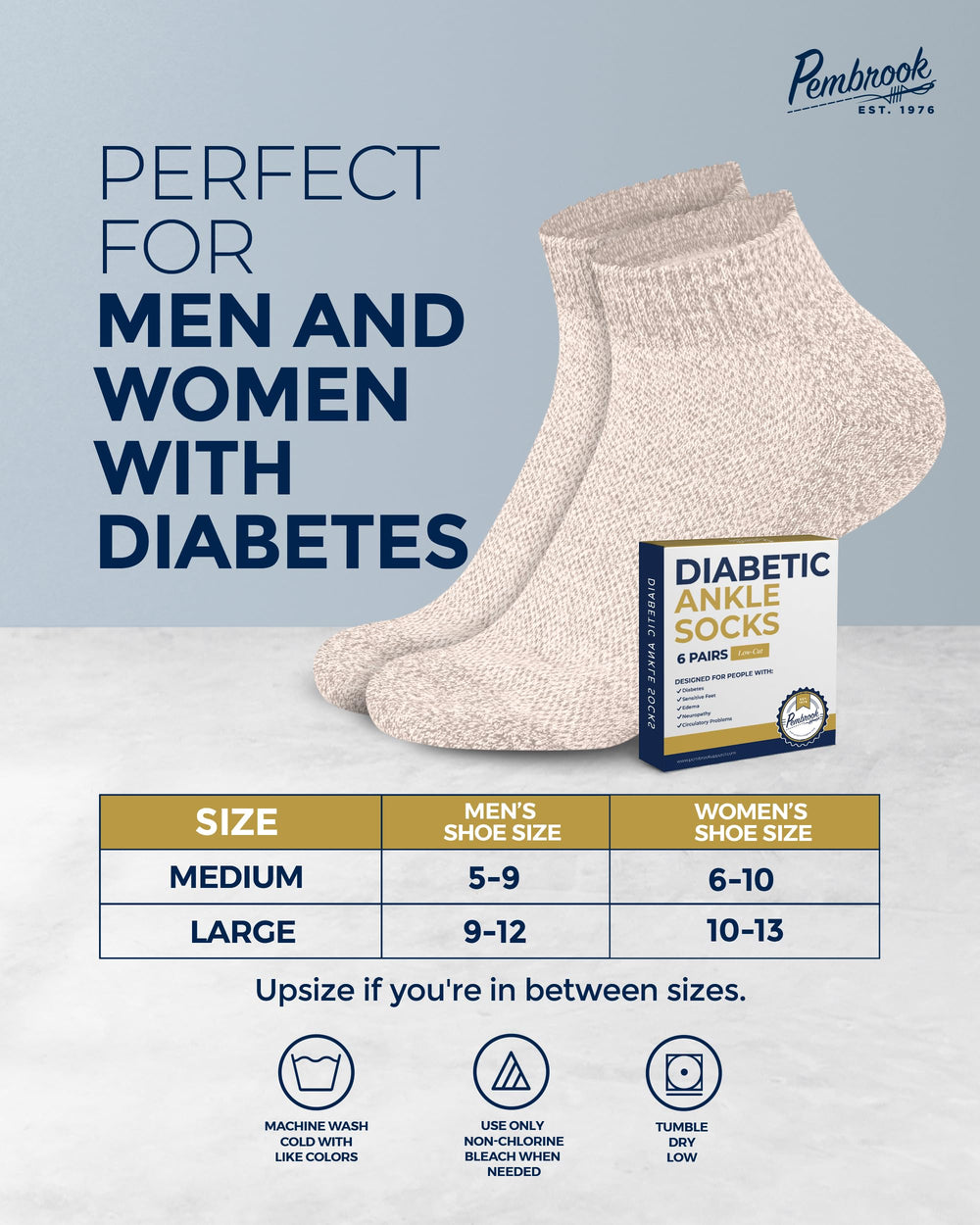 Pembrook Ankle Diabetic Socks in white deliver fresh, breathable comfort for everyday use