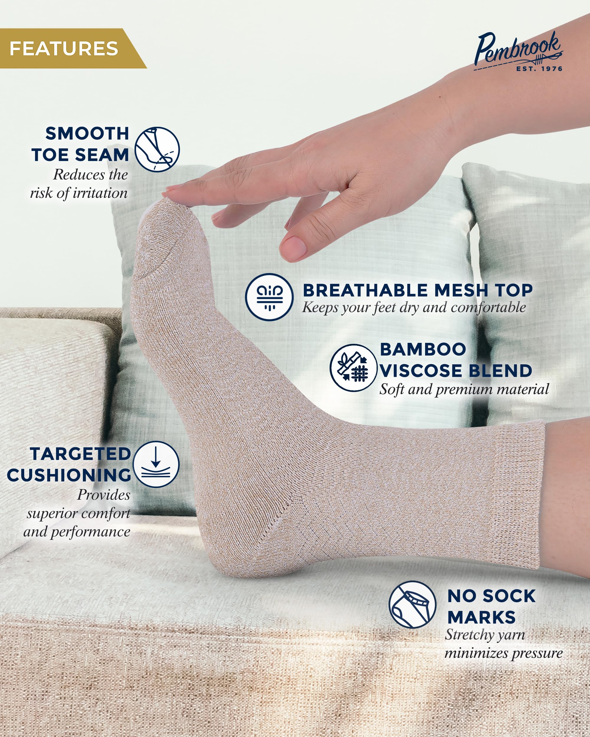 Pembrook Ankle Diabetic Socks dark gray zigzag front view supports comfortable fit