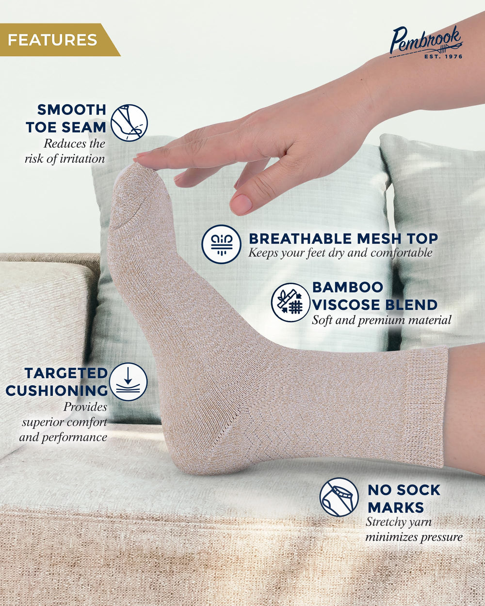 Pembrook Ankle Diabetic Socks dark gray zigzag front view supports comfortable fit
