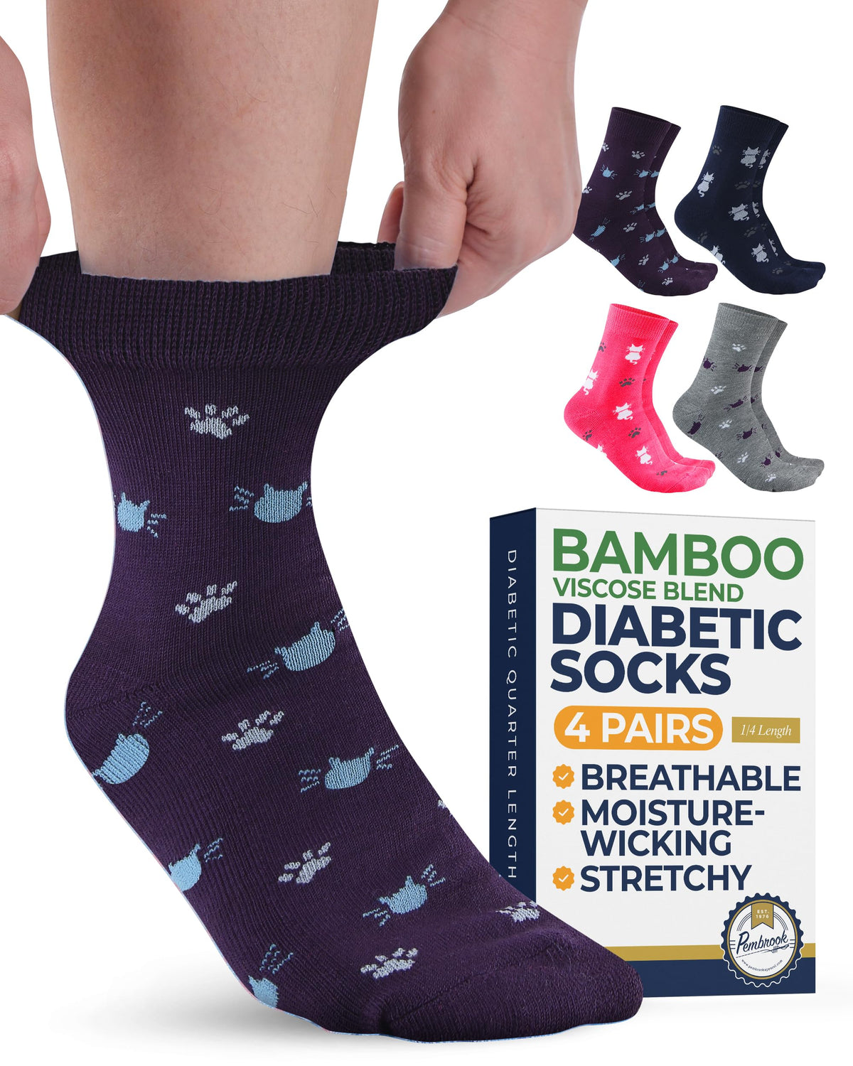 Pembrook ankle diabetic socks gray close-up showing smooth knit for comfort and fit