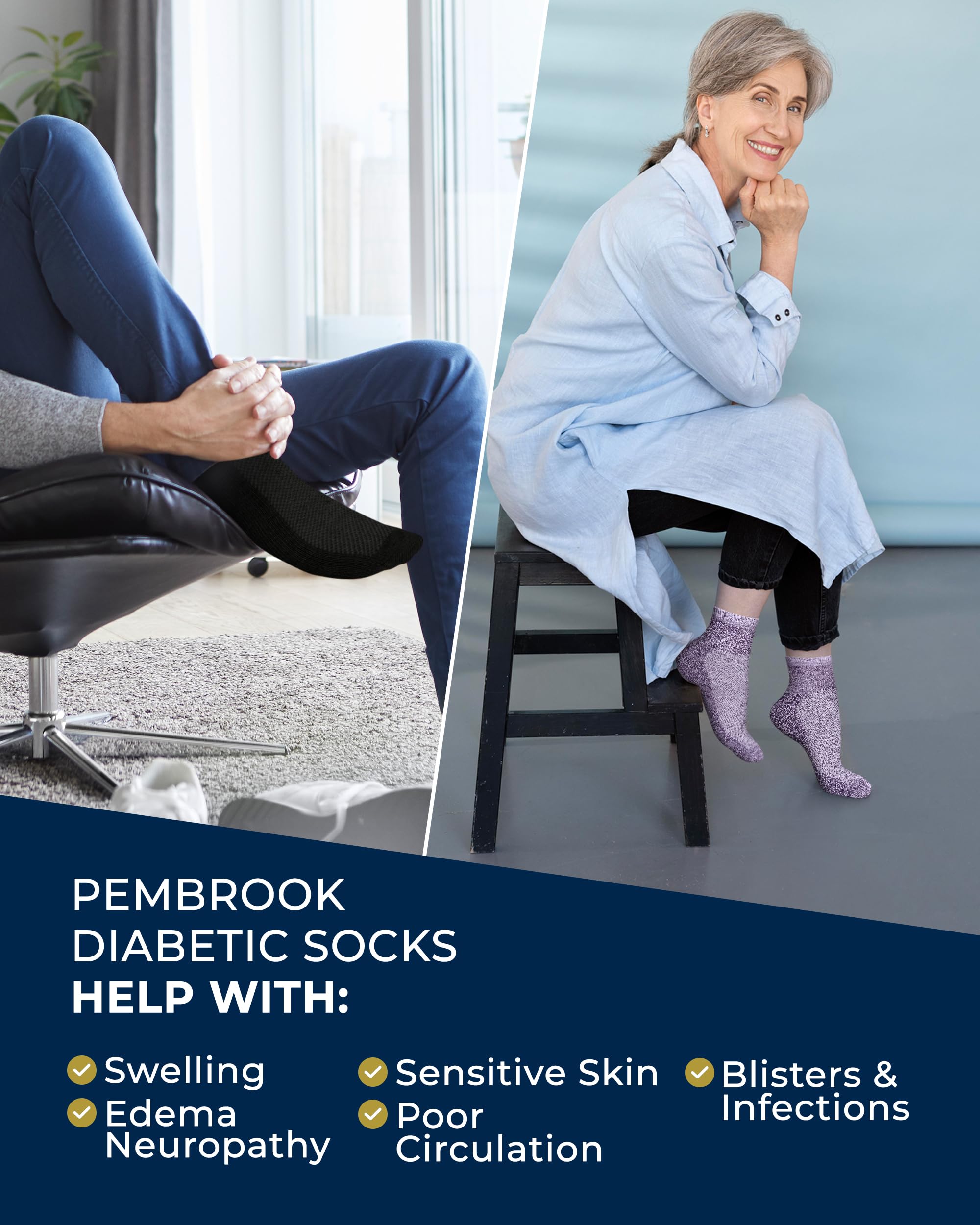 Pembrook ankle diabetic socks in light blue with stretch tops for fit.