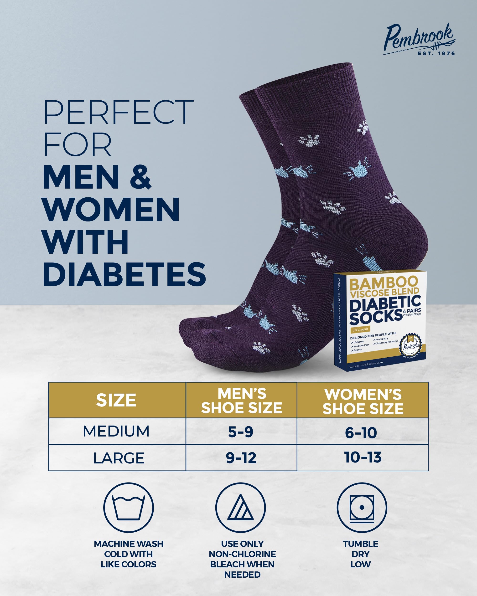 Pembrook multi-color pack of ankle diabetic socks highlighting color durability for daily wear