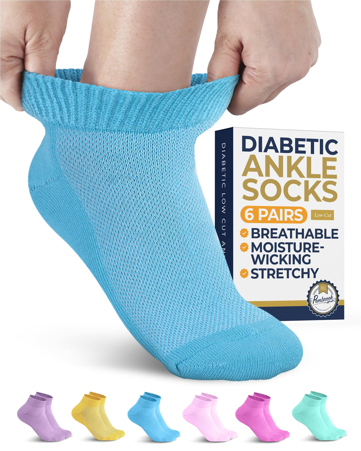 Pembrook ankle diabetic socks pack of six colors for all-day comfort.