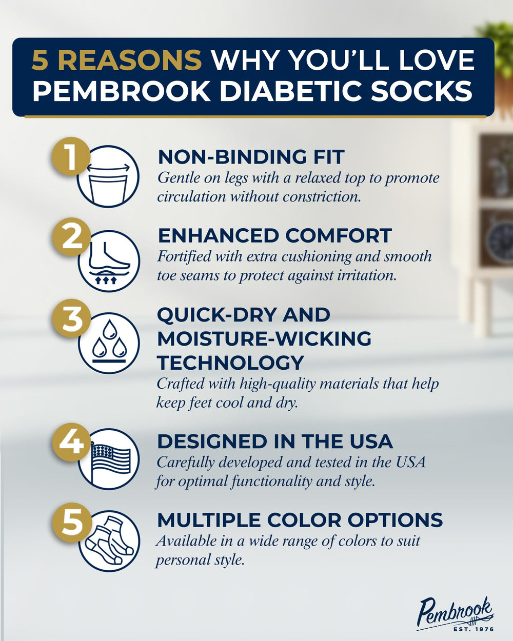 Pembrook ankle diabetic socks pack side view shows stretch top for better fit