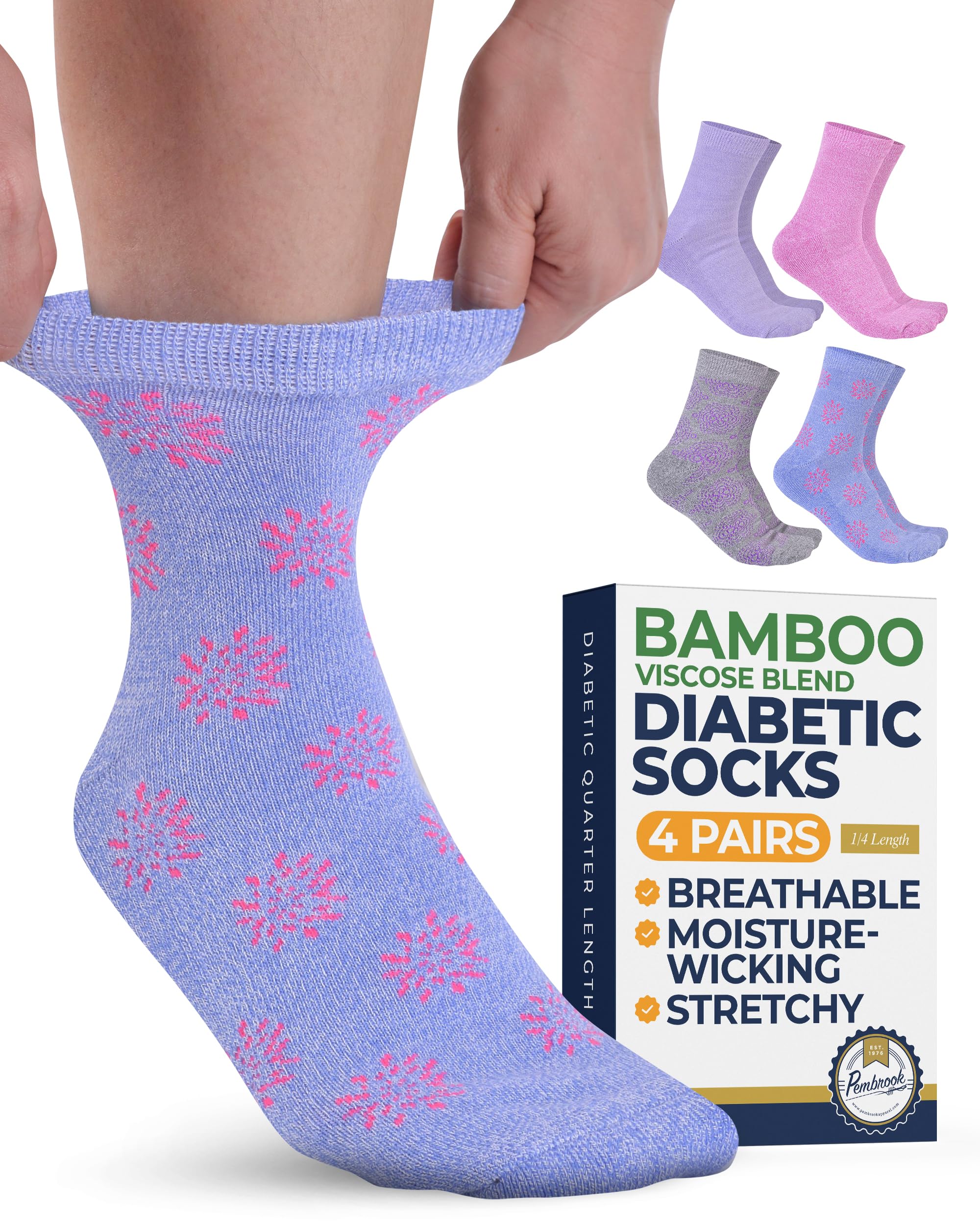 Pembrook ankle diabetic socks pink pack offering all-day comfort and moisture-wicking performance.