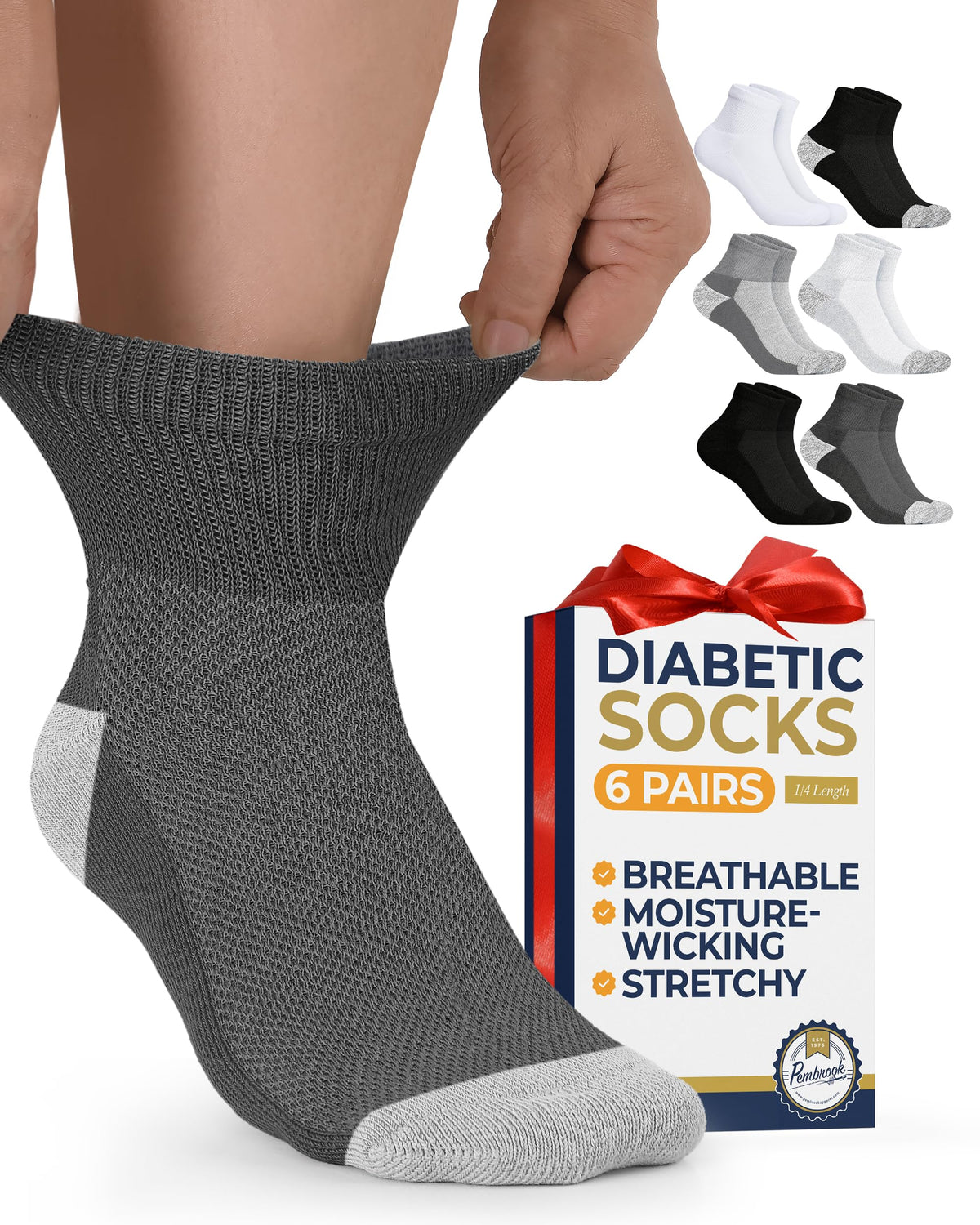 Pembrook ankle diabetic socks with wide-stretch top for unrestricted comfort.