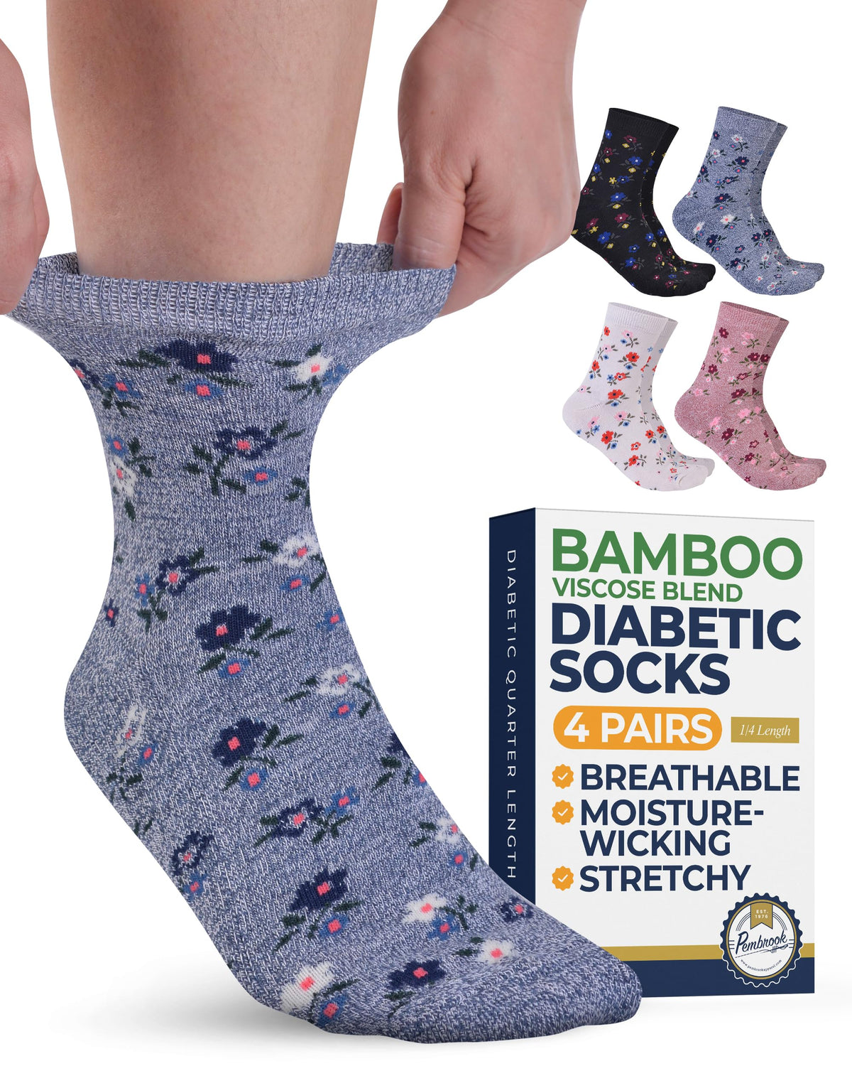 Pembrook ankle socks with flower pattern offer breathable comfort and gentle support.