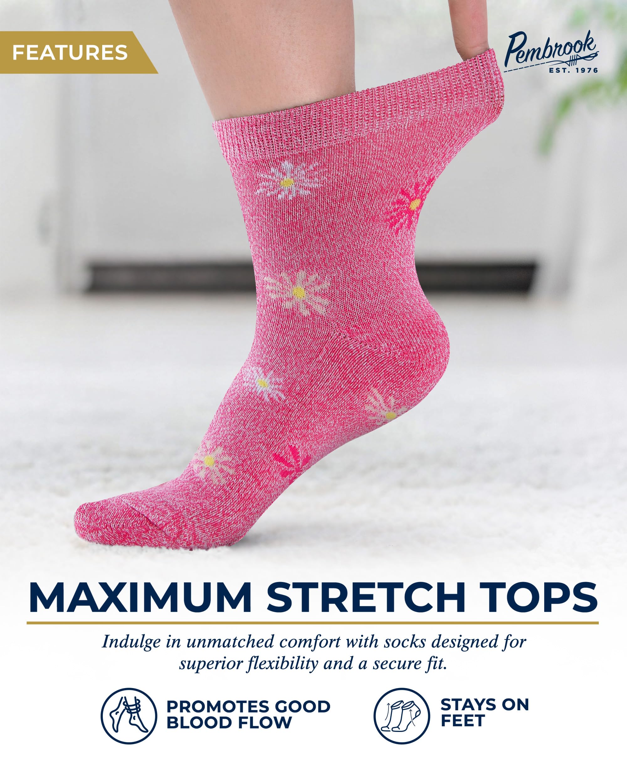 Pembrook ankle socks flowers dark gray – breathable, non-binding top for all-day support.