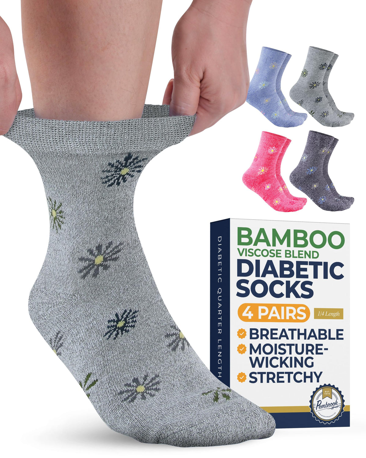 Pembrook ankle socks flowers gray – soft, moisture-wicking comfort for daily wear.