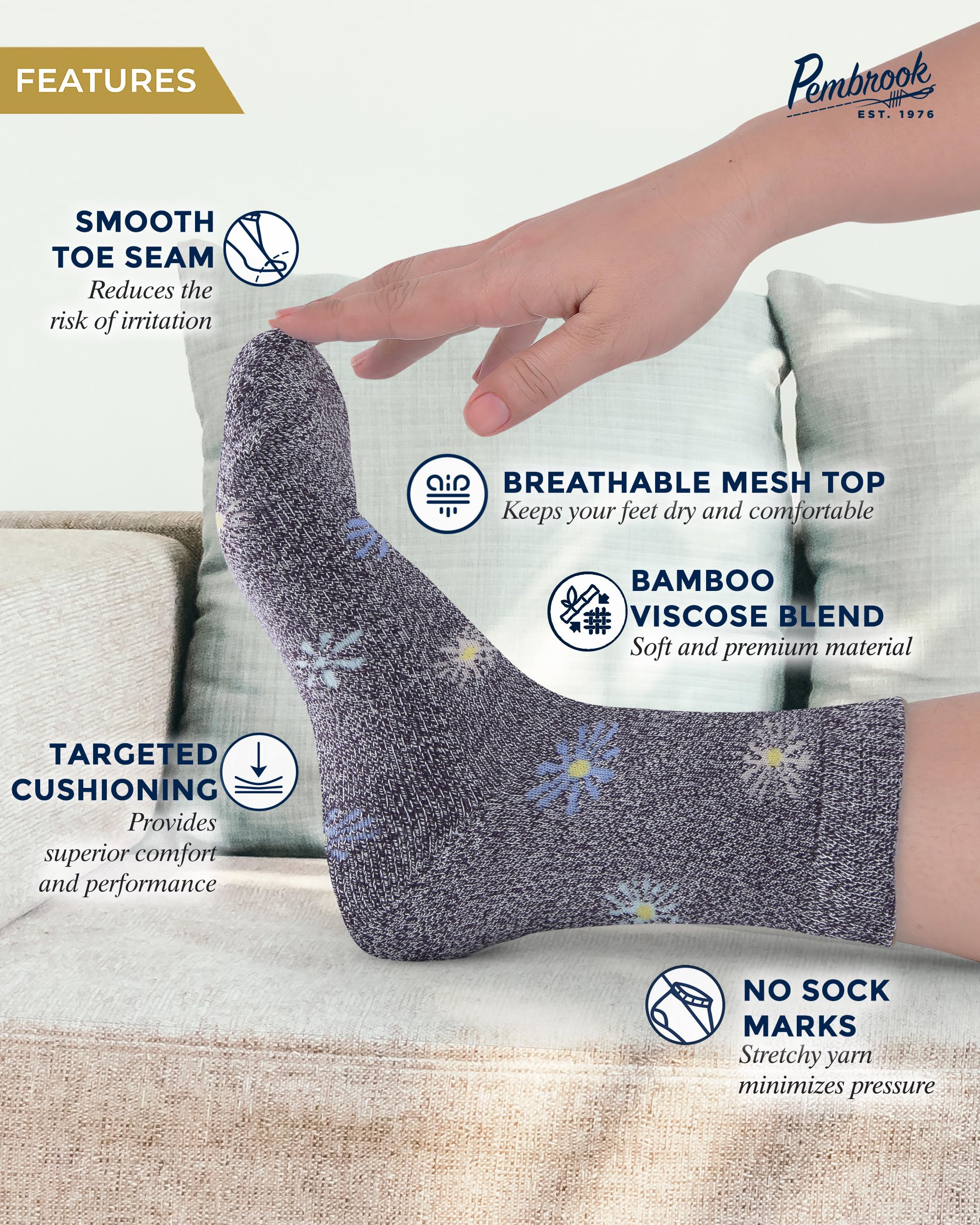 Pembrook ankle socks flowers pink – comfortable fit with smooth toe seam for irritation-free days.